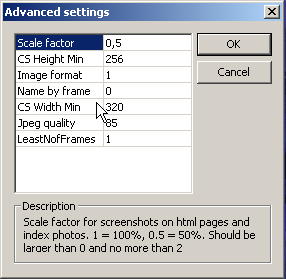 Advanced settings dialog